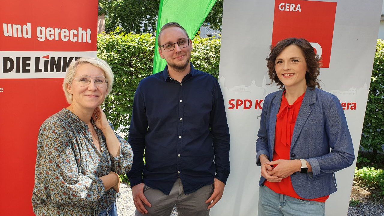 Jana Prochnow (Die Linke), Thomas Wieden (Bündnis90/ Die Grünen) und Elisabeth Kaiser (SPD)
